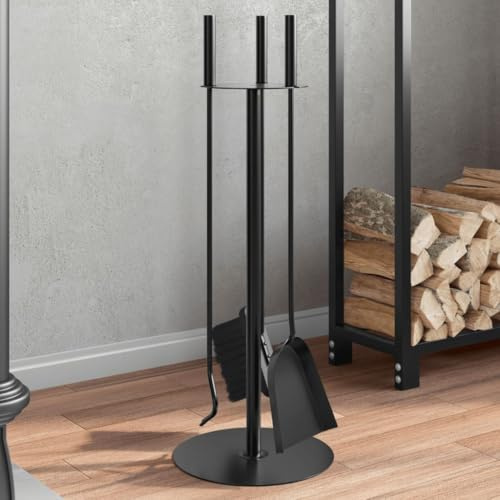 sephironlbb Juego de 4 utensilios de chimenea de acero de 22 x 59 cm con atizador, escoba, pala de ceniza, pinzas para estufa de leña, estufa de azulejos, barbacoa, exterior, para limpieza y cuidado