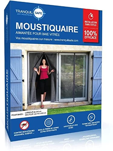 Moustiquaire ajustable aimantée TRANQUILISAFE® pour baies vitrées avec 2 ouvertures aimantées – moustiquaire magnétique – moustiquaire automatique – protection anti moustique (L 210 - H 216/224)