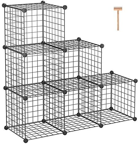 C&AHOME Drahtwürfel-Aufbewahrung, 6 - Würfel-Organizer aus Metall mit C-Gittern, modulare Regaleinheiten, Lagerbehälter-Regale, Schrank-Organizer, 93,5 cm L x 31,8 cm B x 93,5 cm H, Schwarz