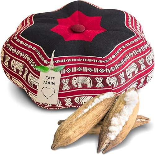 livasia coussin de méditation étoile - Ø 30x15cm - Coussin de yoga kapok, Pouf, Coussin de sol en yoga zen méditation, Coussin zafu jardin balcon, Coussin d’assise fait main (Rouge/Éléphants)
