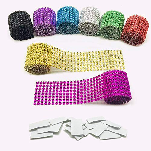 Allazone 8 Colori 8 Righe Nastro di Diamante Acrilico Strass, Nastro adesivo e Anello Autoadesivo per Torte Nuziali, Decorazioni di Compleanno, Doccia Eventi di Bambini e Progetti d’Arti e di Mestieri
