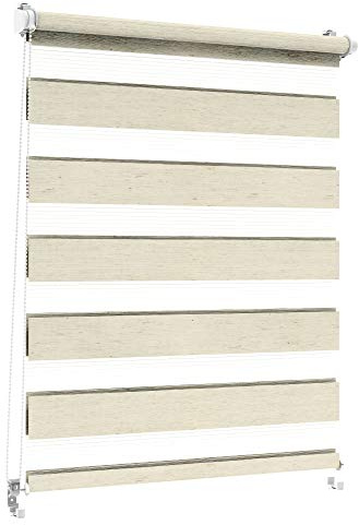 Sonnenschutz-HH - Doppelrollo Klemmfix ohne bohren Duo-Rollo Kettenzugrollo Seitenzugrollo AUSSENMAß Breite 95 x 150 cm Höhe - Leinen-Struktur creme