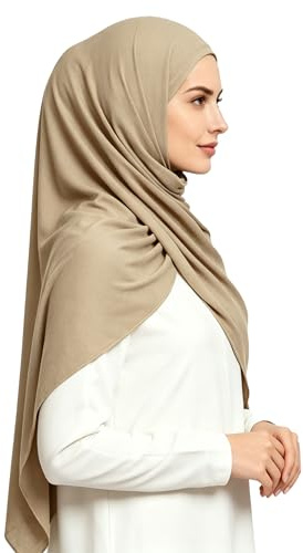 Lina & Lily Modal Jersey Stretch Hijab Head Scarf Wrap for Women Muslim All Seasons (Khaki)