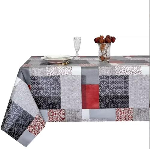 Hulehule Tex Mantel para Mesa Hule, Impermeable, Antimanchas, COMPOSICION 100% Hule (140_x_100_cm, Mirka Red)