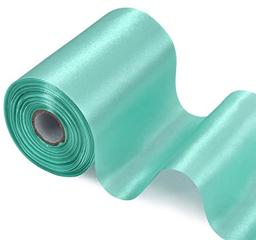TONIFUL Nastro di raso in tinta unita per inaugurazioni, cerimonie di taglio, sedie, tavola, fiocchi per capelli, fiori, cucito, artigianato, regali, matrimoni e feste, largo 10 cm x 20 m, turchese