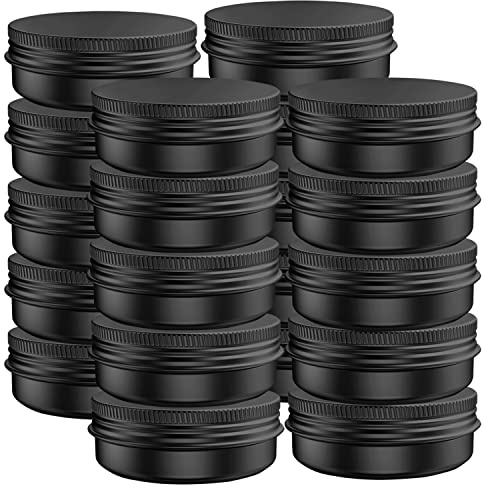 20 Pcs 2 Ounce Aluminum Tin Jars Containers Leak Proof Cosmetic Tin Jars Containers Round Screw Lids for Cosmetic, Salves, Balms, Lip Balm or Others, 60mL Black