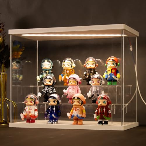 Nynelly Vitrinas Acrílica para Colecciones con Luz, Caja de Exhibición Transparente, Ensamblable Vitrina Expositor para Funko Pop, Figuritas, Blanco