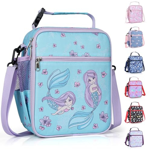 hombrima Kids Insulated Lunch Box Bag, Thermal Picnic Cool Bags with Adjustable Strap for Adults Children Women Men Boys Girls School Work(Mermaid)