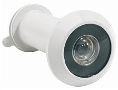 Mirilla para portón acabado color blanco entrada de vivienda diámetro 14mm visión lente gran angular 200º con tapa de privacidad interior material de latón (35-60mm)