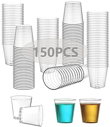 Mis.Moon 150PCS Plastic Shot Glasses, Reusable Shot Glasses 30ml-1oz, Strong Durable Hard Plastic, Quality Crystal Clear Shot Cups for Parties, Travel, Picnics, Weddings, Camping, Beach, Transparent