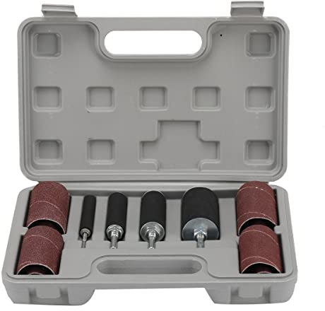 SUDEG 20 Stück Schleifwalzen Schleifhülsen Set, Spindelschleifer Schleifmaschine Schleifhülsen Werkzeugset Schleifhülsens mit Etui, 16 Schleifband & 4 Schleifrolle für Bohrmaschine