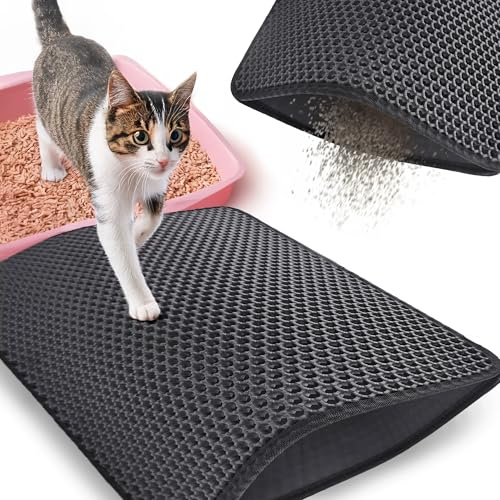 MERSJO Katzenklo Matte, 50x40 CM Katzenstreu Matte, Wabenförmiges Design, Katzen Zubehör, Wasserdichter Hochwertiger EVA-Schaum, Doppelseitig Durch Klettverschluss Verbunden