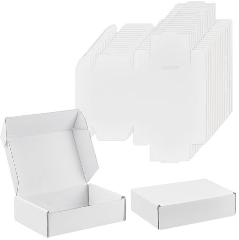 BENECREAT 30-pack 15 x 10 x 4 cm små fraktkartonger, vit wellpappkartong för förpackningsmaterial för små företag, fraktkartonger, presentförpackning