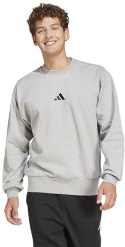 adidas Men's Essentials Feel Cozy Fleece Sweatshirt, Medium Grey Mottled/Black, XXL