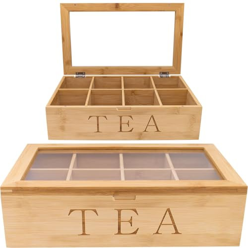 Wood 8 Compartment Bamboo Tea Bag Coffee Box Kitchen Storage Chest Organiser (BAM 10)