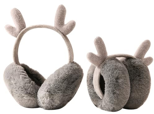 MHwan Ohrenwärmer Damen, Plüschiger und Flauschiger Ohrwärmer, Faltbarer süßer Ohrenschützer Damen, warm und kältebeständig, angenehm zu tragen, geeignet für Erwachsene und Kinder (Grau)