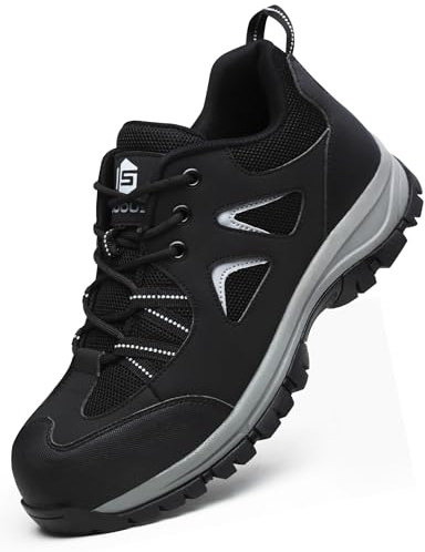 ISOOUS Steel Toe Shoes for Men Women Work Safety Shoes Air Cushioned Steel Toe Sneakers Indestructible Comfortable Safety Tennis Shoes Non-Slip Lightweight Breathable Puncture Proof Ergonomic Design