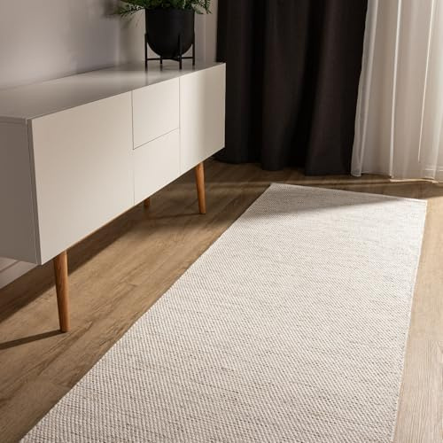 benuta Basic handgewebter Baumwollteppich Ron - Creme 80x250 cm - Handwebteppich aus 100% Baumwolle - Läufer im Style: Uni, Minimalistisch, Natural Living - Pflegeleicht für Wohnzimmer Schlafzimmer