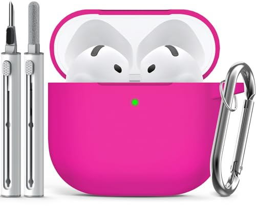 Inesore Compatible with Airpods 4 Case, Silicone Protective Cases for Apple Airpods 4 Active Noise Cancellation, Support Wireless Charging and Front LED Visible, Fluorescent Rose