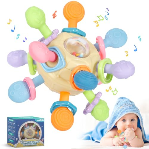 CIRULLI juguete para la dentición, Sonajero para Bebés,anillo de dentición,Juegos Sensoriales, juguetes bebes de 0 a 12 Meses, Regalo para Niñas y Niños,Montessori