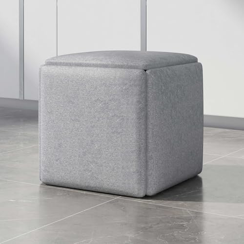 5 i 1 häckande ottomansk kubstol med svängbara hjul, sittkub staplingsbara pallar, teknologiduk fyrkantig ottomansk bänk Rörlig fotpall Klädstol for vardagsrum i sovrummet(Light Gray,13.8D x 13.8W x