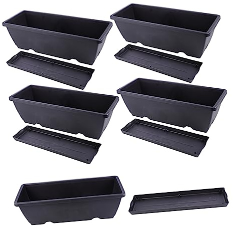 VICASKY 5 Ensembles Lot de Pots de Culture Épais avec Plateau Conteneurs Rectangulaires pour Plantes Dintérieur et Extérieur Drainage pour Légumes et Fleurs et Durables