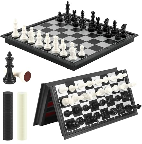 Scacchi magnetici, set da gioco 3 in 1: scacchi portatili, backgammon, dama, tavola pieghevole, adatto per feste, viaggi