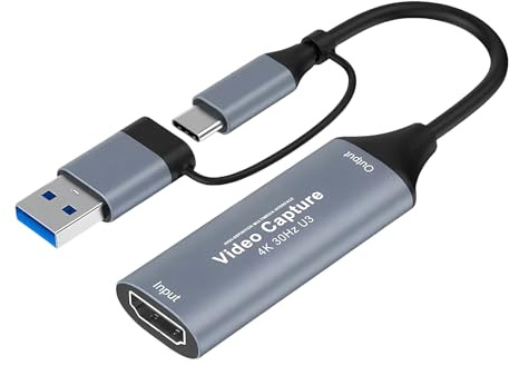 Live Stream Capture-kort - 1080P Gameplay Video Converter | USB-ljud-videobandspelare och adapter, kompatibel med PC, kamera, konsol, TV och videobandspelare, looppout videoinspelningskort för