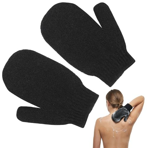 Exfoliating Gloves, 2pcs Bath and Body Exfoliator Mitts, Bamboo Shower Gloves, Scrubs Away Ingrown Hair and Dead Skin, for Shower, Spa, Massage and Dead Skin Cell Remover Loofah (Black)