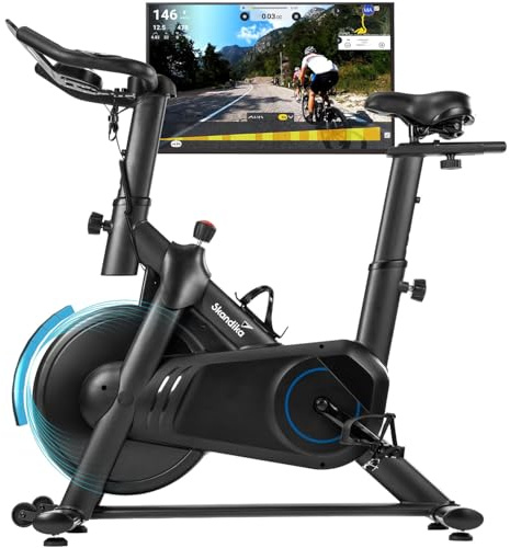 Skandika Vélo d'appartement coonecté Falk P8-HM | Vélo de biking, frein magnétique, cadre acier, écran LCD, compatible Kinomap, Max125KG | Vélo de vitesse, vélo ergomètre pour la maison