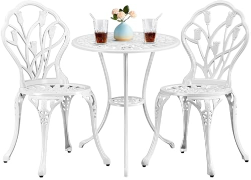Yaheetech Conjunto de Mesa y Sillas Exterior Juego de Muebles de Aluminio para Jardín Balcón Terraza Blanco,44x44x85,5cm