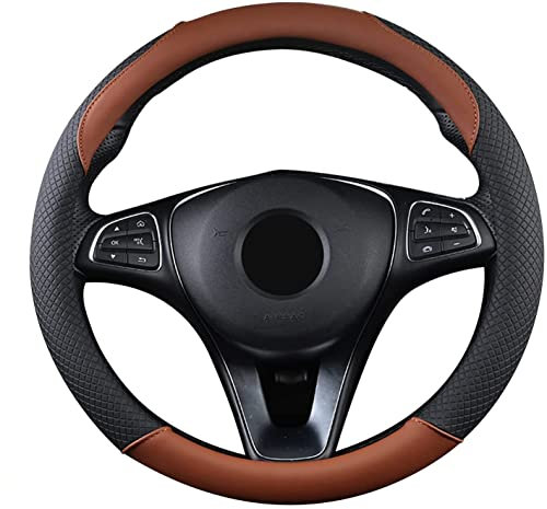 SFONIA Coprivolante Copri Sterzo per Auto Protezione Custodia Volante Cover in Pelle Artificiale Universale 37-38cm / 15 Antiscivolo Traspirante Durevole (Marrone)