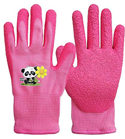 QEAR Safety Gartenhandschuhe für Kinder von 3 bis 6 Jahren, Handfläche aus Gummi, widerstandsfähig gegen Wasser und Schmutz, rosa