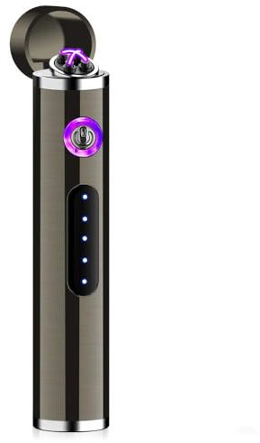 KIPIDA Briquet Électrique, USB Rechargeable, Briquet Arc avec Indicateur Puissance, sans Flamme, Anti Coupe-Vent Portable, , Cadeau Noël Homme Original