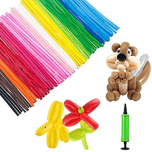 100 Stück Modellierballons,Langer Ballons mit Luftpumpe,Tierballons,Lange Bunte Ballons,Bunte Ballons zum Aufblasen, für Kindergeburtstag, Hochzeit, Party oder zur Deko