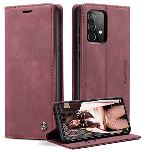 CaseMe Handyhülle für Samsung Galaxy A52S 5G/A52 4G/5G Hülle Premium Leder Klappbar Flip Case Magnet Kartenfach Standfunktion Tasche Schutzhülle für Samsung Galaxy A52S 5G/A52 4G/5G - Weinrot