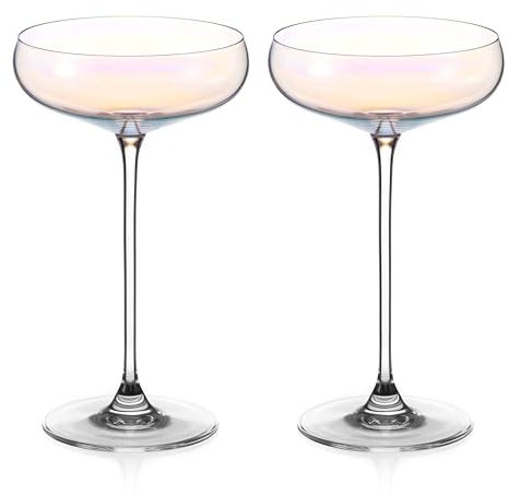 DIAMANTE Champagne Saucer Coupe Glasses - Iridescent Holographic Lustre Collection (Champagne Saucer) Cocktail Glass Set of Two in a Gift Box