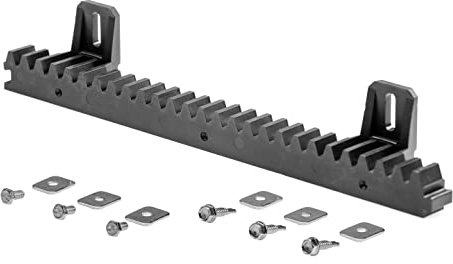 Enkotrade 4 Stück Zahnstangen Modul 4 mit Stahlkern für Tore Schiebetore, 330mm Länge, Zahnschiene aus Kunststoff mit Schrauben Set