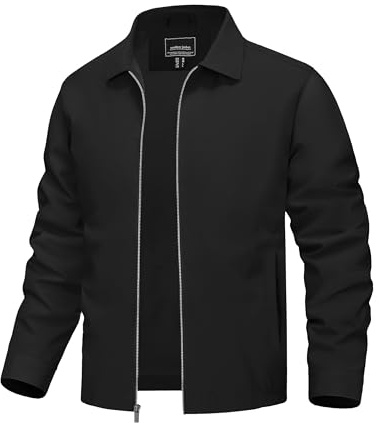 TACVASEN Summer Jackets for Men Lightweight Bomber Jacket Smart Casual Full Zip Jackets Light Spring Windbreaker Jacket Black,XL