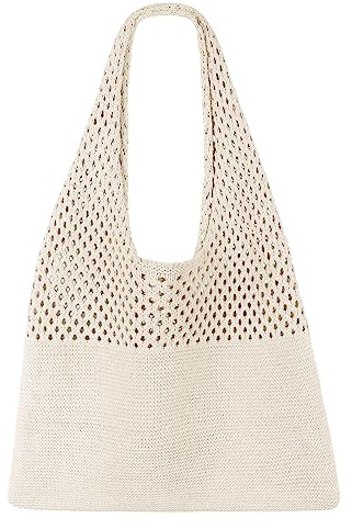 SUOSDEY Crochet Mesh Beach Tote Bag, Summer Vacation Aesthetic Knit Boho Shoulder Bag for Women