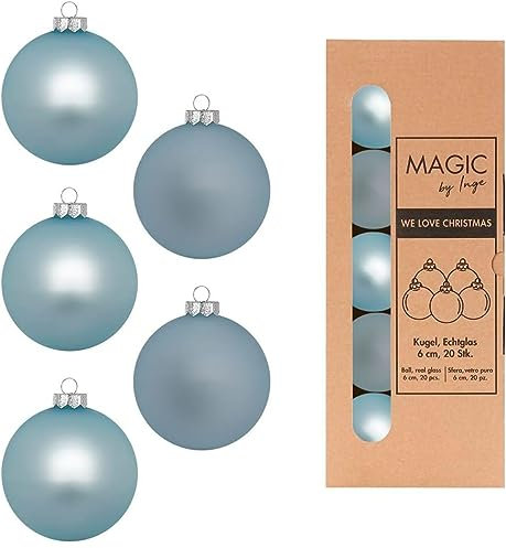 Weihnachtskugeln Glas 6cm x 20 Stück in Kartonbox Christbaumkugeln Set eisblau Cordial Blue