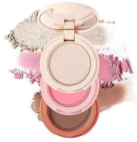Erinde Mini Highlighter, Bronzer & Blush Powder Palette, Matte Shimmer Powder Makeup, Tiny Face Palette mit Spiegel All in One, mischbar, reisefreundlich, tierversuchsfrei, 3 Farben
