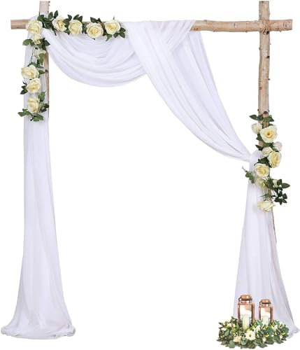 QHFlashbuy Voilage Blanc Mariage,75 x 600CM Tenture Arche Mariage,Tissu Drapé en Tulle Extensible pour Décoration de Mariage,Fête,Cérémonie,Rideau de Gaze,Toile de Fond