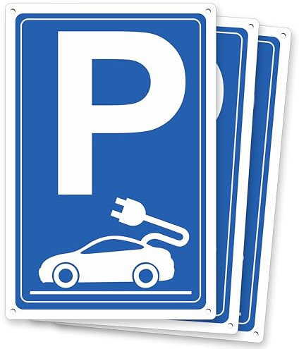 Pubblimania 3 stationnement recharge voiture électrique | lot de 3 panneaux en aluminium composite épaisseur 3 mm, pour extérieur/intérieur (30 x 40 cm, 3 stationnement recharge Eu)