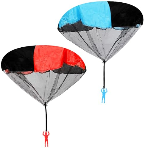 Tabanzhe 2pcs Parachute Toys Soldier - Children's Paratrooper Flying Toys Set, Outdoor Hand-Tossed Military Man Toys, Blue and Red - Outdoor Games