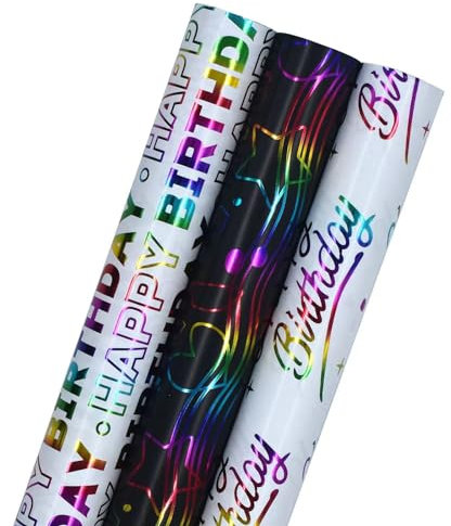 3 Rollen 43 cm x 3 m Geschenkpapier, Geschenkpapier, Geburtstags-Geschenkpapierrolle, perfekt für Geburtstag, Weihnachten, Hochzeit, Party, Geschenkdekoration (mehrfarbig-1)