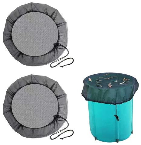 Trsnzul Filet pour Citerne de Pluie 2 Pièce Filet de Protection Réglable pour Tonneau de Pluie Housse pour Tonneau de Pluie Ronde Filet de Protection avec Cordon pour Extérieur Jardin, 95cm
