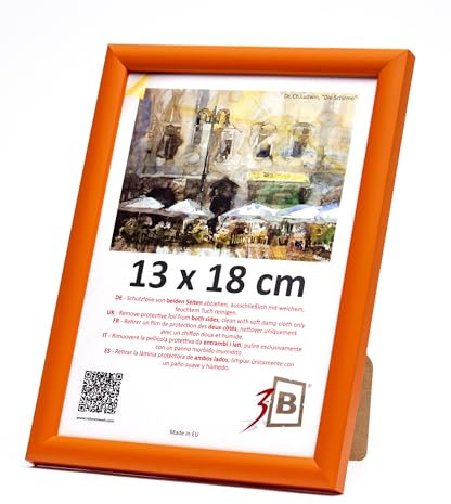 3-B Bilderrahmen MAUI - Orange - 13x18 - Holzrahmen, Fotorahmen, Portraitrahmen mit Acrylglas