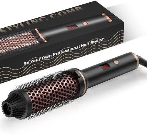 Cepillo térmico 3 en 1 de 38 mm, pantalla LCD de 120 a 210 °C, aumenta el volumen del cabello, rizos sueltos, cabello liso, tamaño compacto y ligero, utilizado como peine, plancha de pelo