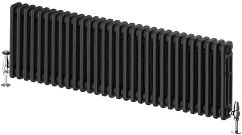 Utopia Traditional Triple Panel 3 Column Horizontal Radiator Cast Iron Style Central Heating Matt Black - 400 x 1370mm